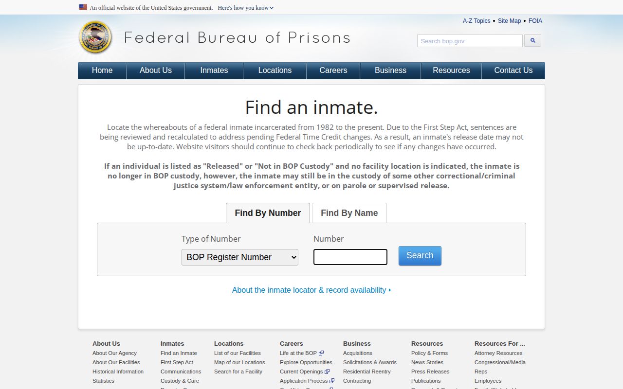 Federal BOP release record search for a Cassia County person